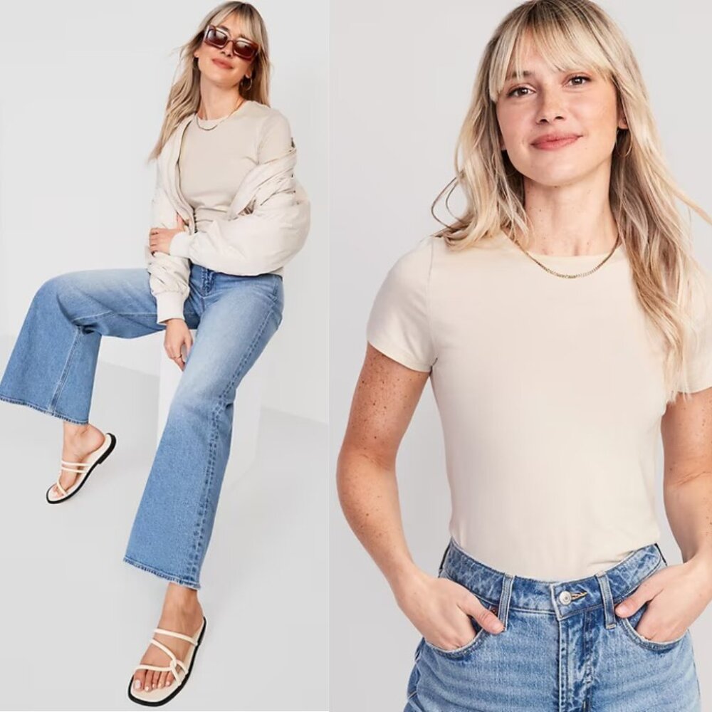 NEW NWT Old Navy Bestee Crewneck t-shirt tan cream bone size L Large